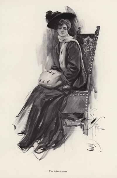 Portret van een vrouw in winterkleding (litho) door Harrison Fisher