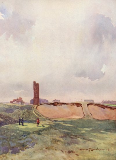 Golfbanen: Littlestone de sprong vanaf de zeventiende tee door Harry (1878 1950) Rountree