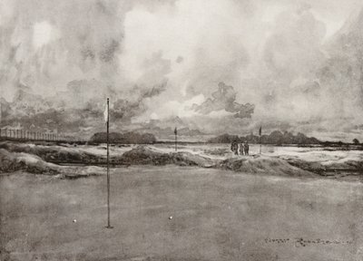Golfbanen: Mitcham, de zevende green door Harry (1878 1950) Rountree