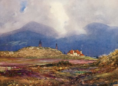 Golfbanen: Newcastle, de negende hole en het clubhuis door Harry (1878 1950) Rountree