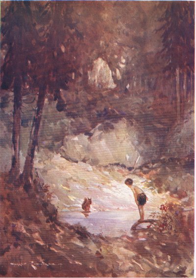 "Je kunt net zo goed nu springen," zei de eekhoorn tegen Gilbert (uit Het Bos Weeskind) door Harry Rountree