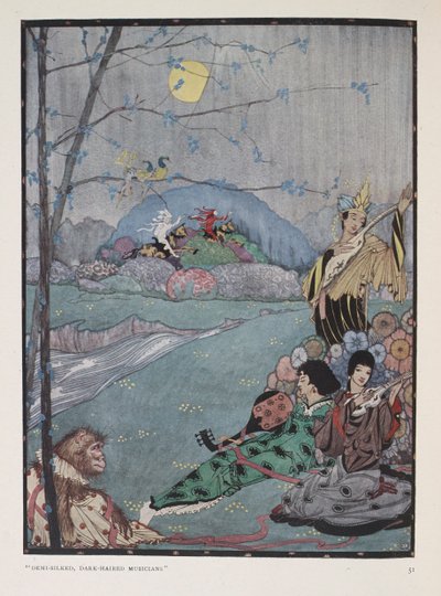 Arabië. "Halfzijde donkerharige muzikanten" door Harry Clarke
