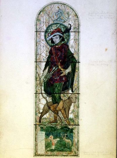 Ontwerp voor een enkel lichtvenster met de figuur van St. Hubert door Harry Clarke