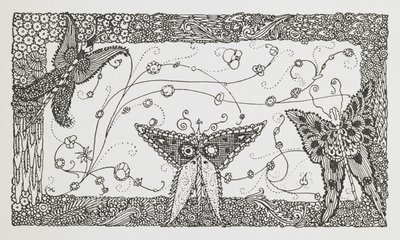 Illustratie voor het verhaal Riquet met de kuif. Een vlinderontwerp. door Harry Clarke