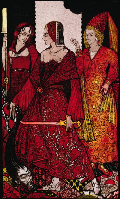 Koninginnen die de varkens van Glanna snijden... Illustratie door Harry Clarke uit 