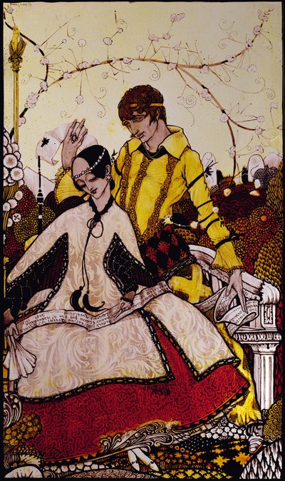 Zeven Honden-dagen laten we voorbijgaan, Queens benoemen in Glenmacnass, Illustratie door Harry Clarke uit 