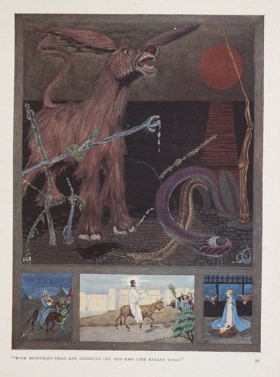 De Ezel. "Met monsterlijke kop en misselijkmakende kreet en oren als dwalende vleugels" door Harry Clarke