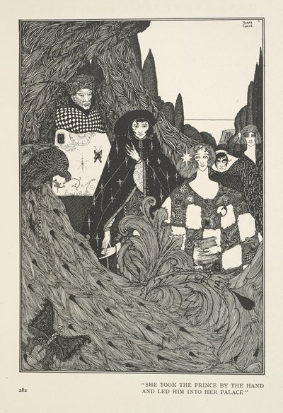 De tuin van het paradijs. Ze nam de prins bij de hand en leidde hem naar haar paleis. door Harry Clarke