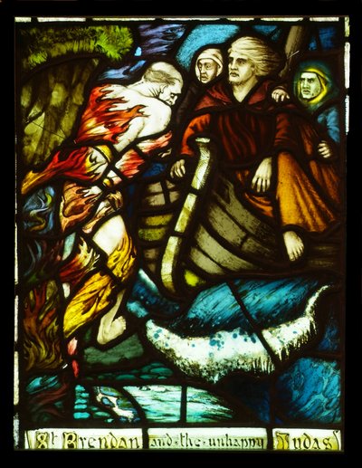De ontmoeting van St. Brendan met de ongelukkige Judas, 1911, glas-in-loodraam door Harry Clarke (1889-1931) door Harry Clarke
