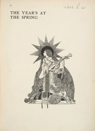 Ongedekte illustratie. Een vrouw die een muziekinstrument bespeelt. door Harry Clarke