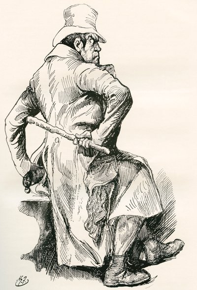 Bill Sikes. Illustratie door Harry Furniss voor de Charles Dickens roman Oliver Twist, uit The Testimonial Edition, gepubliceerd 1910. door Harry Furniss