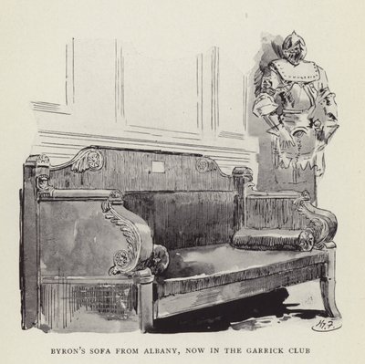 Byrons sofa uit Albany, nu in de Garrick Club door Harry Furniss