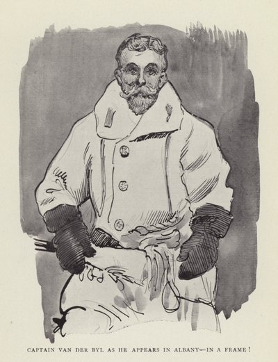 Kapitein Van der Byl zoals hij verschijnt in Albany, in een lijst! door Harry Furniss