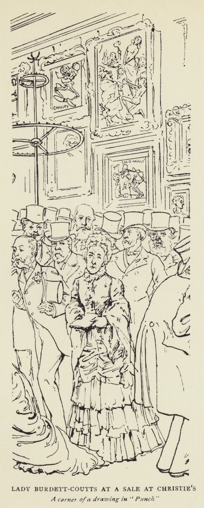 Lady Burdett-Coutts bij een Verkoop bij Christies door Harry Furniss