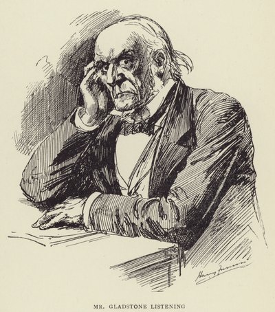 Mr Gladstone luistert door Harry Furniss