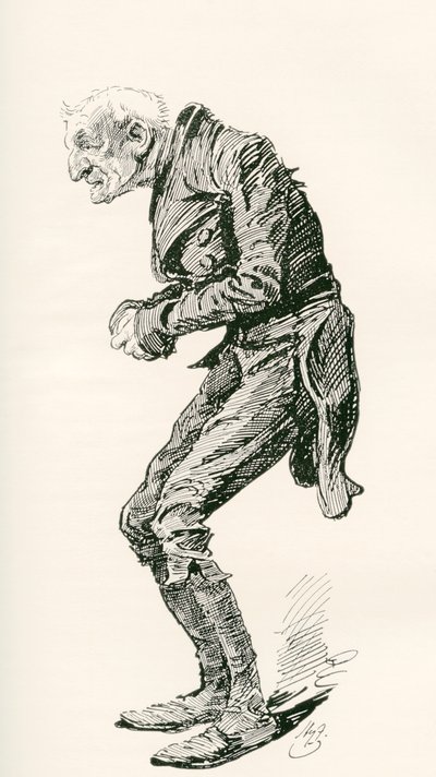 Old Chuffey. Illustratie door Harry Furniss voor de roman Martin Chuzzlewit van Charles Dickens, uit The Testimonial Edition, uitgegeven 1910. door Harry Furniss