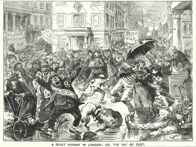 Punch cartoon: Een Rustige Zondag in Londen; of, de Dag van Rust (gravure) door Harry Furniss