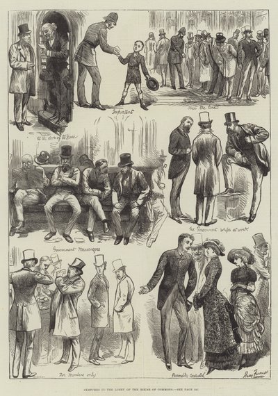 Schetsen in de lobby van het Lagerhuis door Harry Furniss