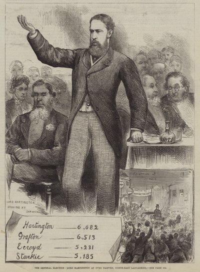 De algemene verkiezingen, Lord Hartington in Over Darwen, Noordoost-Lancashire door Harry Furniss