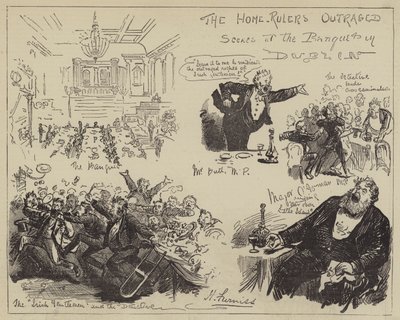 De Home-Rulers Verontwaardigd, Scènes bij het Banket in Dublin door Harry Furniss