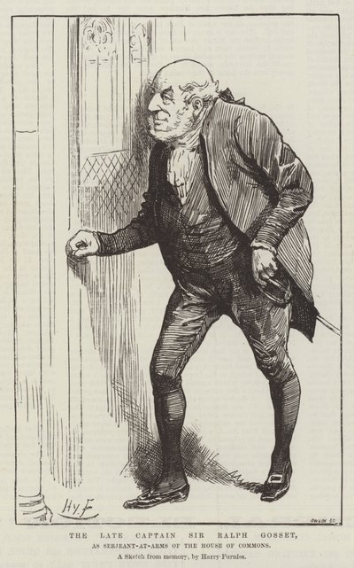 De overleden Kapitein Sir Ralph Gosset, als Serjeant-at-Arms van het Lagerhuis door Harry Furniss