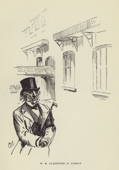 W E Gladstone in Albany door Harry Furniss