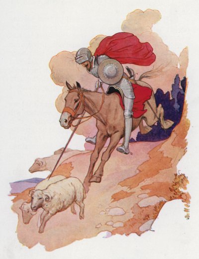 Illustratie voor Don Quichot (kleurenlitho) door Harry George Theaker