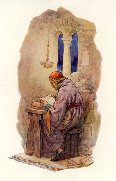 Merlijn lezing (kleurenlitho) door Harry George Theaker