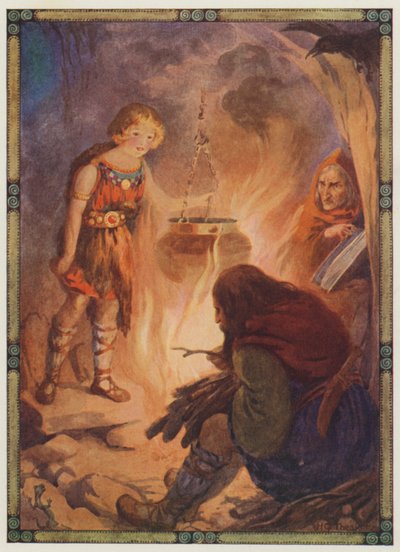 "Ze vond alles zoals het moest zijn", Taliesin (kleurenlitho) door Harry George Theaker
