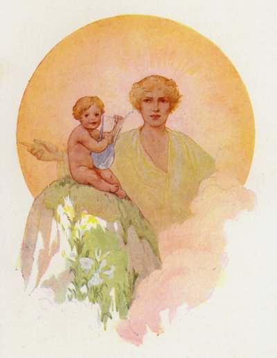 De prachtige baby sloeg op de zilveren snaren (kleurenlitho) door Harry George Theaker