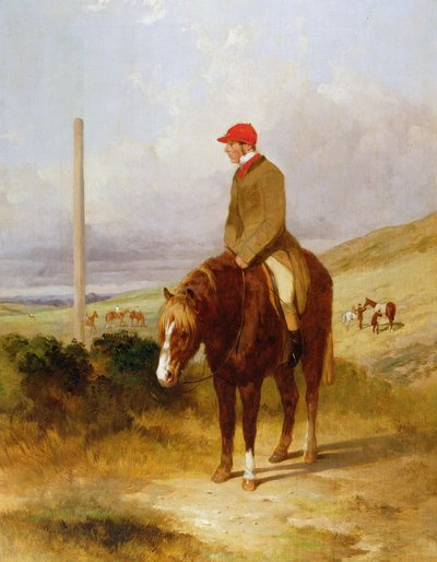 Nat Flatman (1810-60) op zijn Pony voor de Start van de Chesterfield Stakes, 1844 door Harry Hall