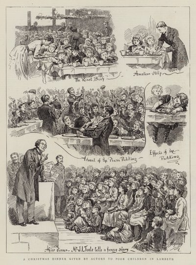 Een kerstdiner gegeven door acteurs aan arme kinderen in Lambeth door Harry Hamilton Johnston