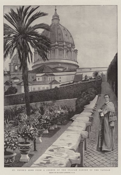 Sint-Pieter gezien vanuit een hoek van de Italiaanse tuin van het Vaticaan door Harry Hamilton Johnston