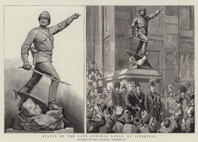 Standbeeld van de overleden generaal Earle, in Liverpool door Harry Hamilton Johnston