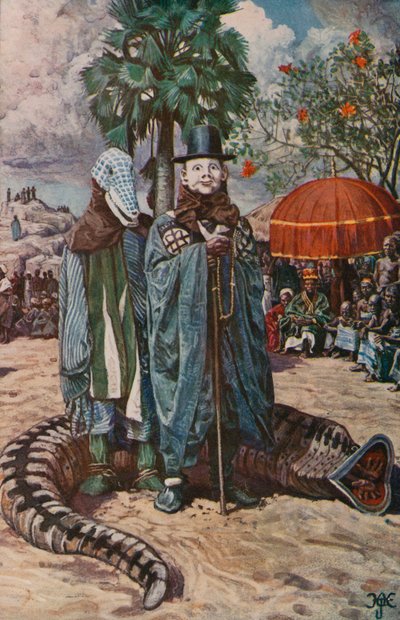 De gemaskerde mummers van Yoruba, zoals gezien door Clapperton en Lander door Harry Hamilton Johnston
