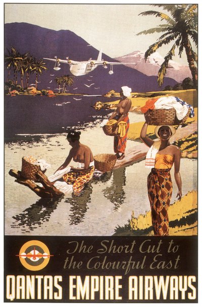 Advertentie Qantas Empire Airways, Ansichtkaart, ca. 1950-1954 (poster) door Harry J. Weston