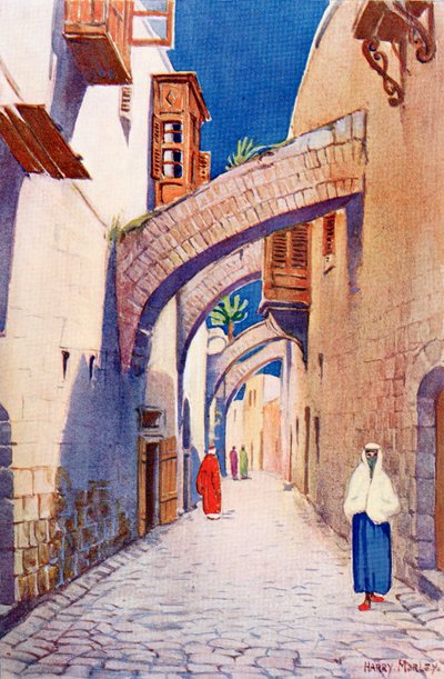 De Via Dolorosa, Jeruzalem, Palestina, ca. 1910, uit A Book of Modern Palestine van Richard Penlake, gepubliceerd ca. 1910. door Harry Morley