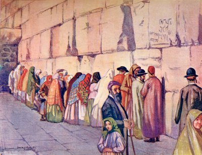 De Klaagmuur, Jeruzalem, Palestina, ca. 1910, uit A Book of Modern Palestine van Richard Penlake, gepubliceerd ca. 1910. door Harry Morley