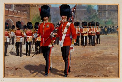 De Coldstream Guards wisselen van wacht bij St James, circa 1905 door Harry Payne
