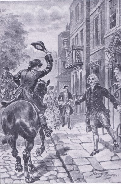 De lange rit eindigt in Londen, illustratie uit Mijn Tijdschrift door Harry Payne