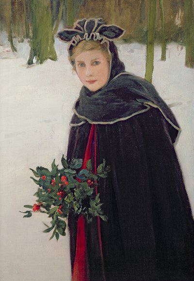 Winter - Portret van een meisje in een winterlandschap door Harry van der Weyden
