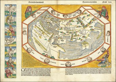1493 kaart van de wereld - Secunda etas mundi door Hartmann Schedel