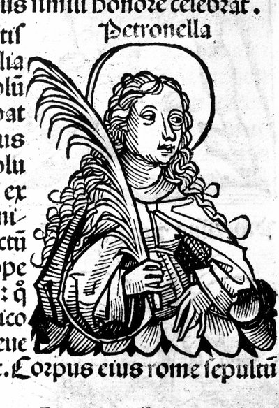 Portret van Sint Petronilla. Houtsnede naar 