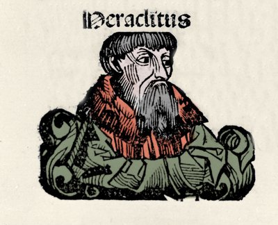 Portret van de Griekse filosoof Heraclitus van Efeze (576-480 v.Chr.). Houtsnede uit 