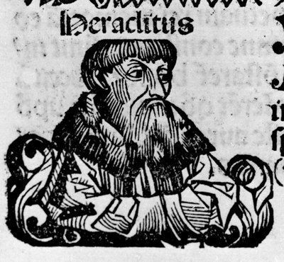 Portret van de Griekse filosoof Heraclitus van Efeze (576-480 v.Chr.). Houtsnede uit 