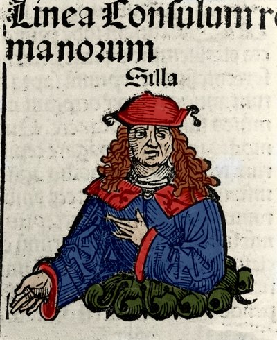 Afbeelding van de Romeinse politicus Lucius Cornelius Sulla (138-68 v.Chr.) Xylografie uit 