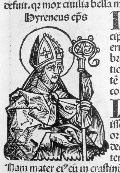 Sint Irenaeus Bisschop na de Kroniek van Neurenberg door Hartmann Schedel door Hartmann Schedel