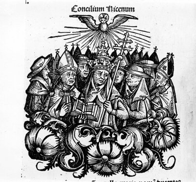 Het Concilie van Nicea. Illustratie van Universele Kronieken van Neurenberg door H. Schedel door Hartmann Schedel