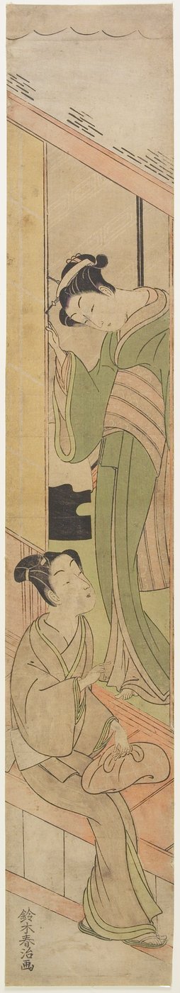 Jonge man praat met een Watatsumi, ca.1770 door Haruji Suzuki