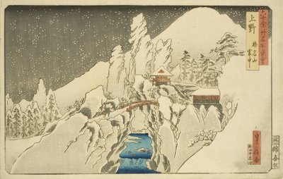 Ueno: Mount Haruna in de sneeuw (kleur houtsnede) door Hasegawa I Sadanobu